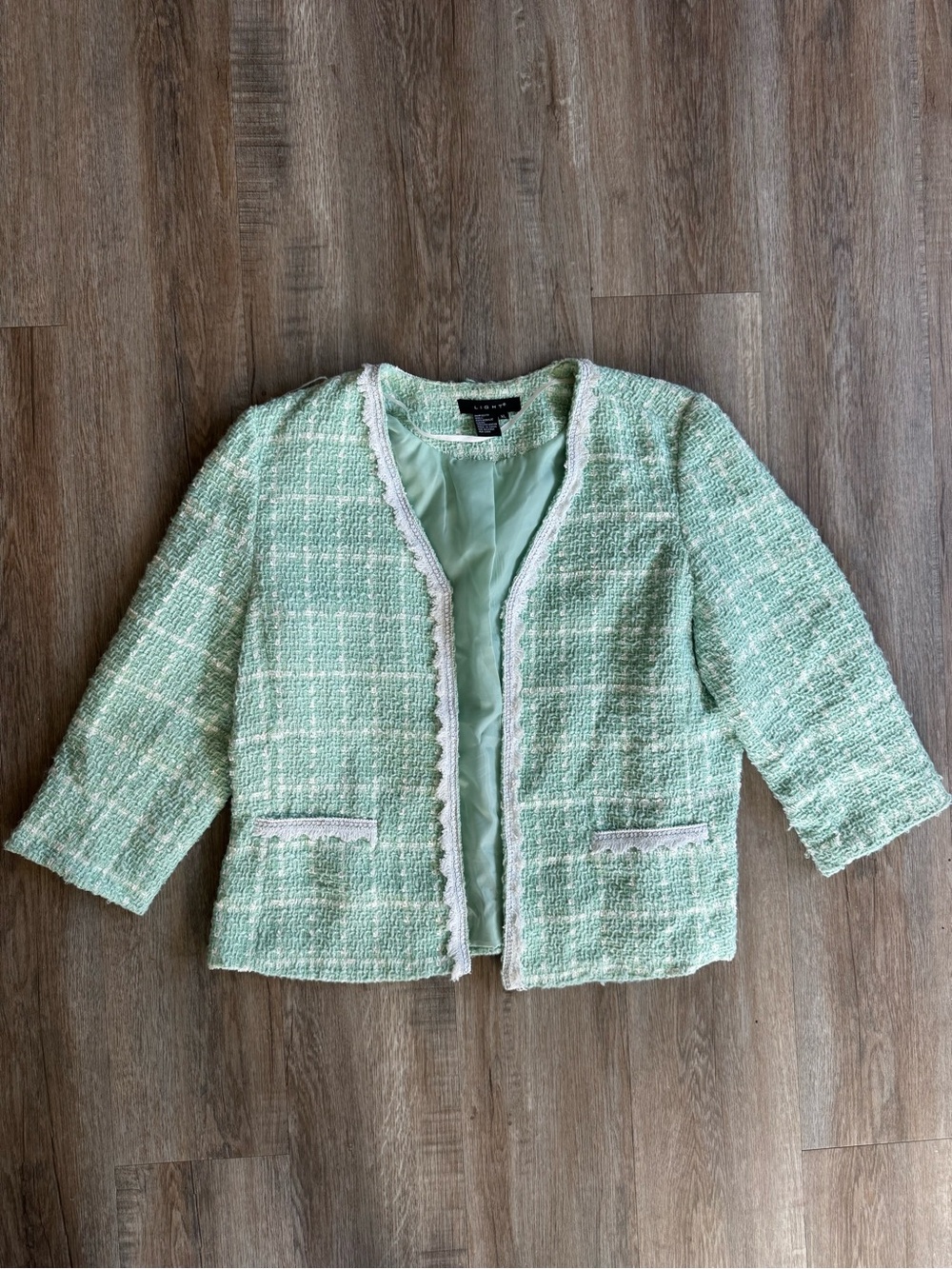 Collarless Mint Tweed Jacket - Classic Women's